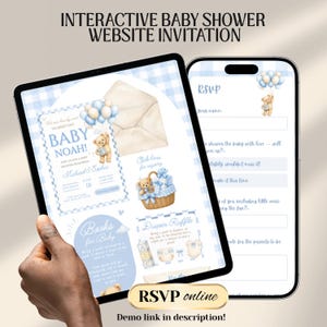 We Can Bearly Wait Baby Shower Website Invitation Template with Trackable RSVP & Countdown | Teddy Bear  (Digital Download)