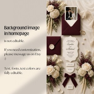 Burgundy Ivory Floral Old Money Digital Wedding Invitation Website: Online RSVP, Countdown, Digital Download Canva Template