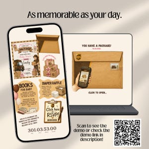 Package Delivery Baby Shower Website Template with Online RSVP | UPS-Inspired | Canva Template