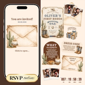 First Rodeo 1st Birthday Website Invitation Cowboy Invite with RSVP & Countdown (Digital Download Canva Template)