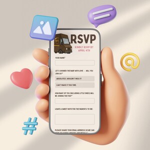 Package Delivery Baby Shower Website Template with Online RSVP | UPS-Inspired | Canva Template