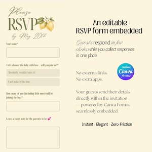 Lemon Baby Shower Website Invitation with Online RSVP, Countdown, Registry Diaper Raffle (Digital Canva Template)