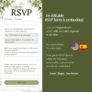 Quinceañera Digital Invitation Website with Online RSVP Countdown Music (Canva Template) Sage Green
