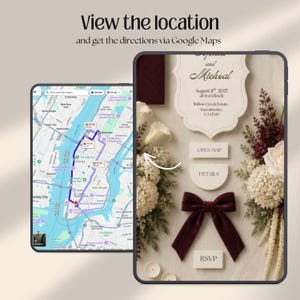 Burgundy Ivory Floral Old Money Digital Wedding Invitation Website: Online RSVP, Countdown, Digital Download Canva Template