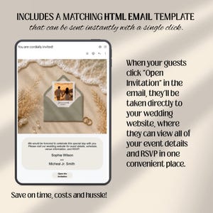 Coastal Wedding Website Template with HTML Email: Beach Wedding Digital Invitation RSVP, Music Digital Download Canva Template) image 3