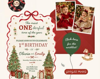 Christmas Most ONEderful Time of the Year 1st Birthday Digital Website Invitation with RSVP | Canva Template
