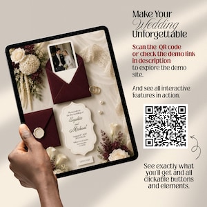 Burgundy Ivory Floral Old Money Digital Wedding Invitation Website: Online RSVP, Countdown, Digital Download Canva Template