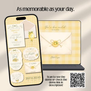 Lemon Baby Shower Website Invitation with Online RSVP, Countdown, Registry Diaper Raffle (Digital Canva Template)
