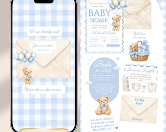 Invito per baby shower a tema "Non vediamo l'ora" con RSVP tracciabile e conto alla rovescia / Orsetto di peluche (Download digitale)
