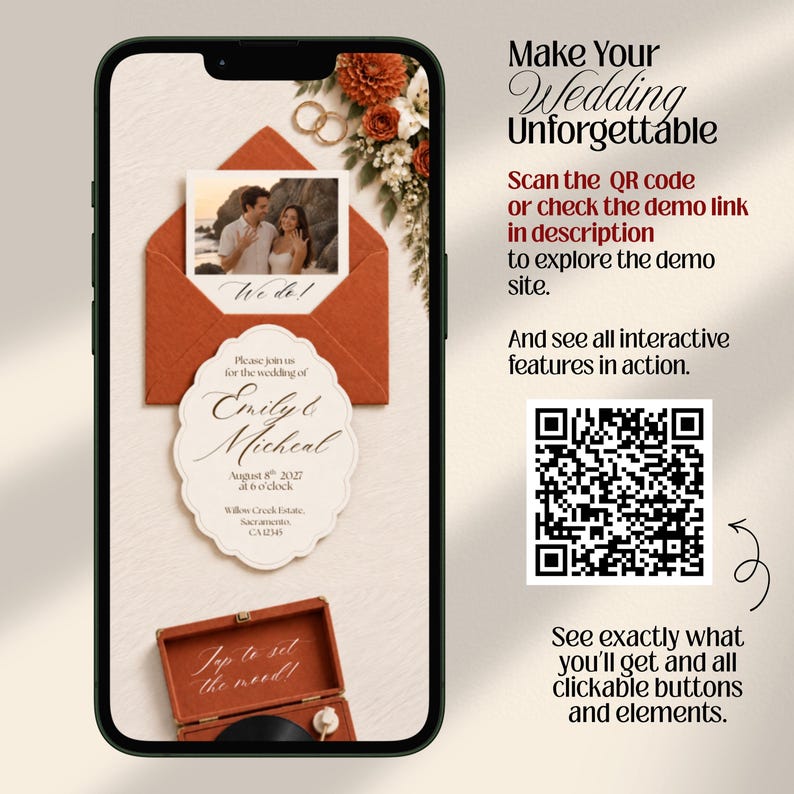 Burnt Orange Fall Terracotta Animated Digital Wedding Invitation Website Online RSVP, Music (Canva Template)