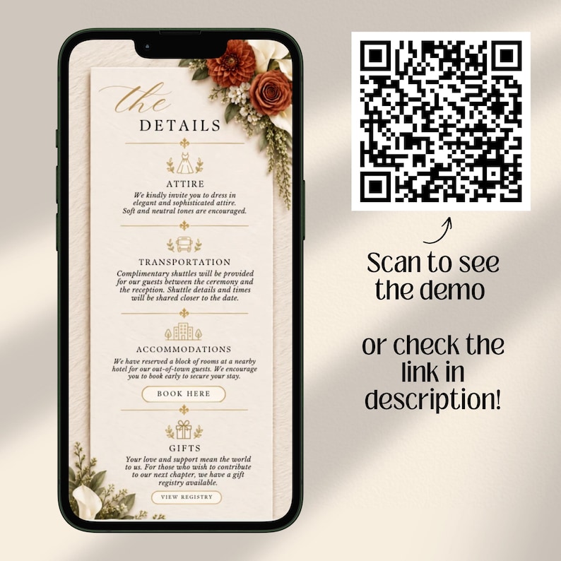 Burnt Orange Fall Terracotta Animated Digital Wedding Invitation Website Online RSVP, Music (Canva Template)