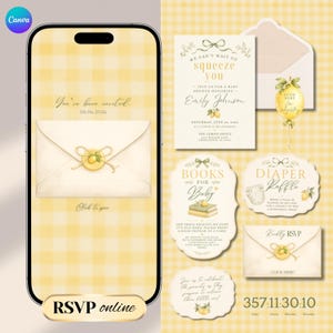 Lemon Baby Shower Website Invitation with Online RSVP, Countdown, Registry Diaper Raffle (Digital Canva Template)