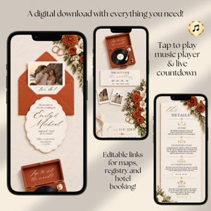 Burnt Orange Fall Terracotta Animated Digital Wedding Invitation Website Online RSVP, Music (Canva Template)
