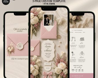 Blush Pink Floral Wedding Website Template: Old Money Elegant Invitation Online RSVP (Digital Download Canva Template)