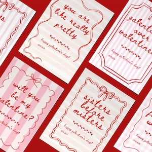 Druckbare Galentine's Day Karten für Freunde, Lustige Coworker Valentines, Girly Pink Coquette Bow Handgezeichnete Valentine, Girl Gang BFFs, Bestie