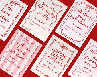 Printable Galentine's Day Cards for Friends, Funny Coworker Galentine, Girly Pink Coquette Bow Hand-drawn galentine, Girl Gang BFFs, Bestie
