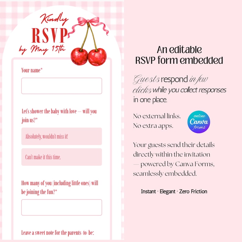 Cherry on Top Baby Shower Website Invitation with online RSVP Countdown Music (Digital Canva Template)