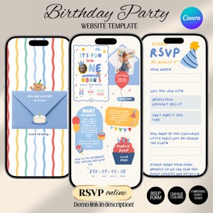 Fun to be One Boy 1st Birthday Web Invitation with RSVP and Countdown | Digital Download Canva Template