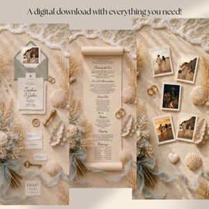 Coastal Wedding Website Template with HTML Email: Beach Wedding Digital Invitation RSVP, Music Digital Download Canva Template)