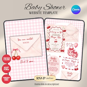 Cherry on Top Baby Shower Website Invitation with online RSVP Countdown Music (Digital Canva Template)
