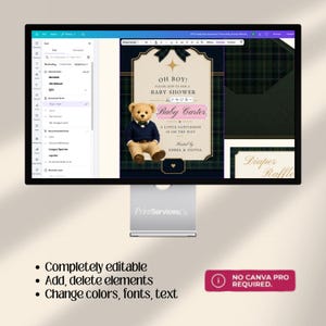 Interactive Preppy Teddy Baby Shower Web Invitation Online RSVP & Countdown | Digital Download Canva Template