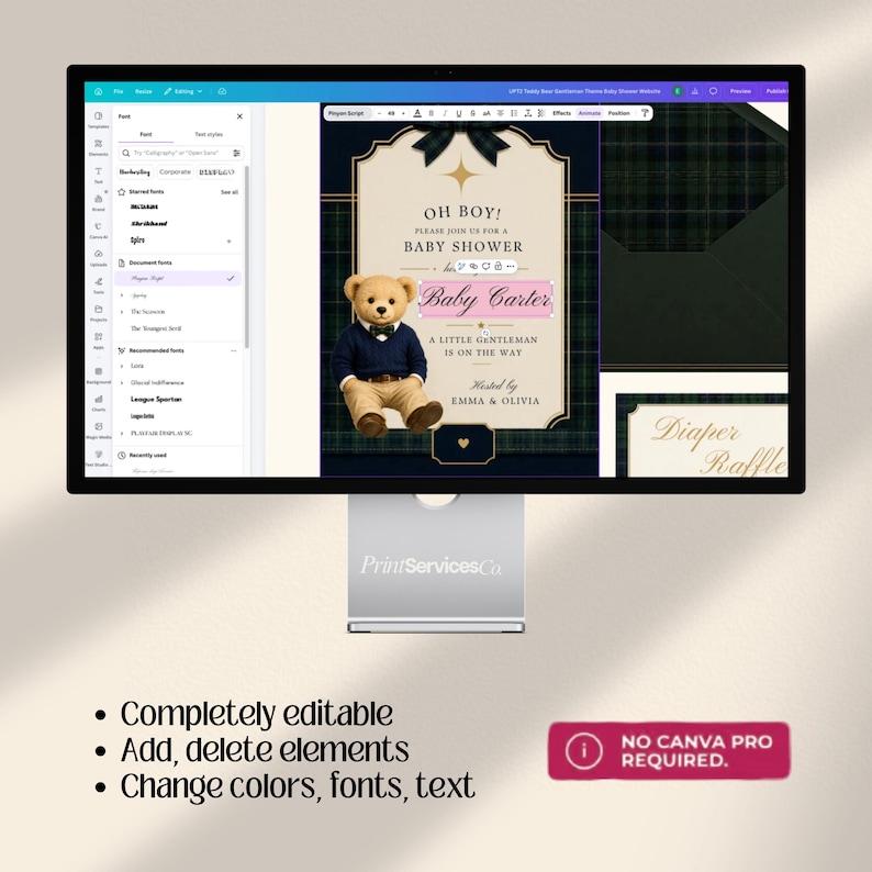 Interactive Preppy Teddy Baby Shower Web Invitation Online RSVP & Countdown | Digital Download Canva Template