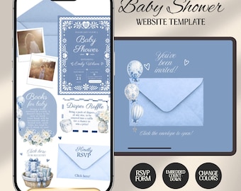 Cielito Lindo Baby Shower Animated Website Invite, Trackable RSVP (Digital Canva Template) Blue Mexican Theme Papel Picado