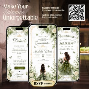 Quinceañera Digital Invitation Website with Online RSVP Countdown Music (Canva Template) Sage GreenQuinceañera Digital Invitation Website with Online RSVP Countdown Music (Canva Template) Sage Green