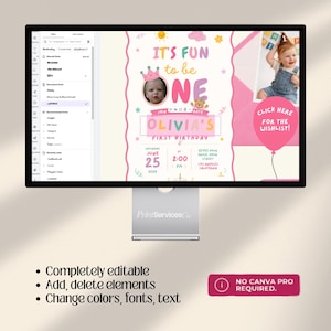 Fun to be One Boy 1st Birthday Web Invitation with RSVP and Countdown | Digital Download Canva Template