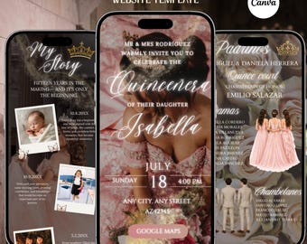 Quinceañoa Digitale Einladung Website mit Antwort-Countdown-Musik (Canva Template)