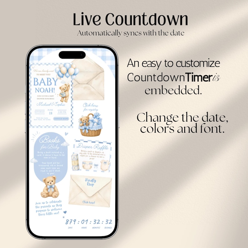 We Can Bearly Wait Baby Shower Website Invitation Template with Trackable RSVP & Countdown | Teddy Bear  (Digital Download)