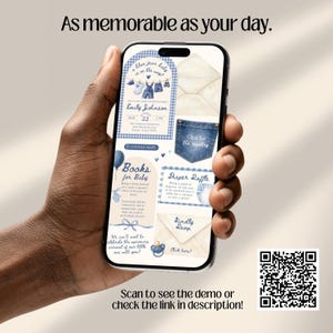 Blue Jean Baby Shower Digital Website Invitation, Trackable RSVP (Digital Canva Template)