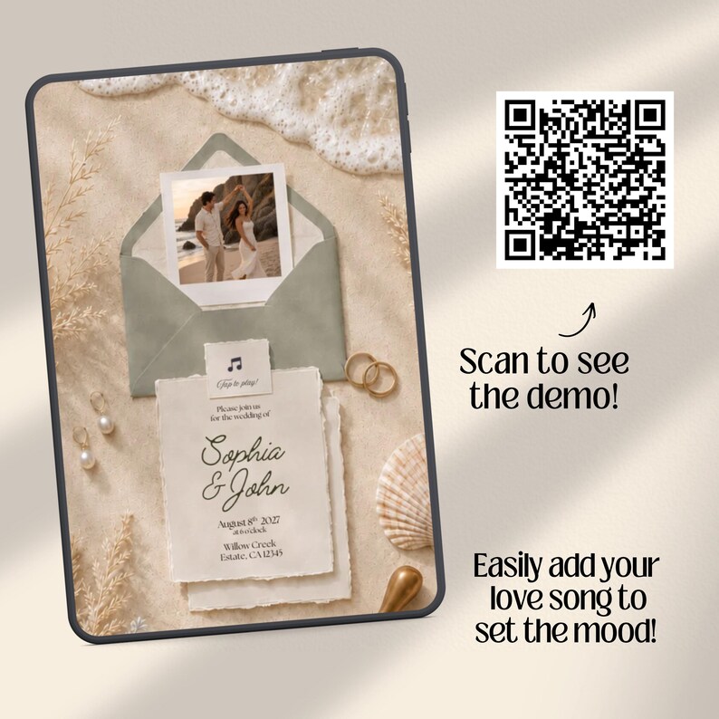 Coastal Wedding Website Template with HTML Email: Beach Wedding Digital Invitation RSVP, Music Digital Download Canva Template)