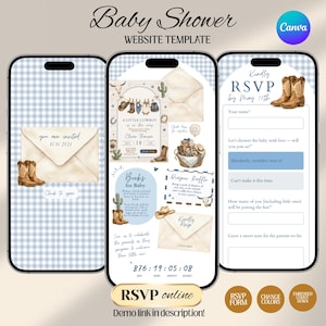 Cowboy Clothesline Baby Shower Digital Website Invitation with Online RSVP  Country Boy Western Theme (Canva Template)