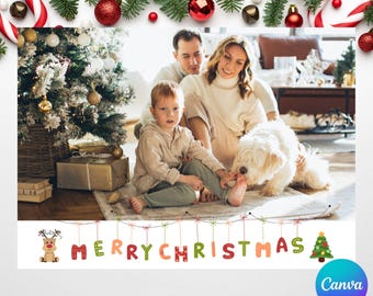 5x7 Editable Christmas Card Template | Single Photo Canva Holiday Card | Printable Digital Download