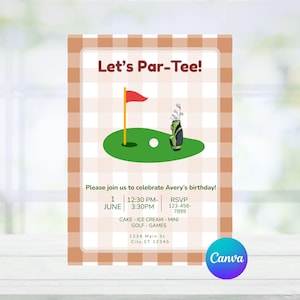 Editable Let’s Par-Tee Golf Invitation | Canva Birthday Party Template | Golf Themed Invite | Instant Download
