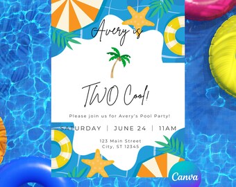 Two Cool Pool Party Invitation | 2nd Birthday Canva Template