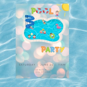 Pool-Party Einladung Vorlage | Bearbeitbares Canva Design | Sofort Download