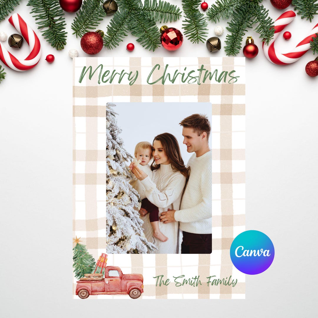 5x7 Editable Christmas Card Template | Single Photo Canva Holiday Card ...