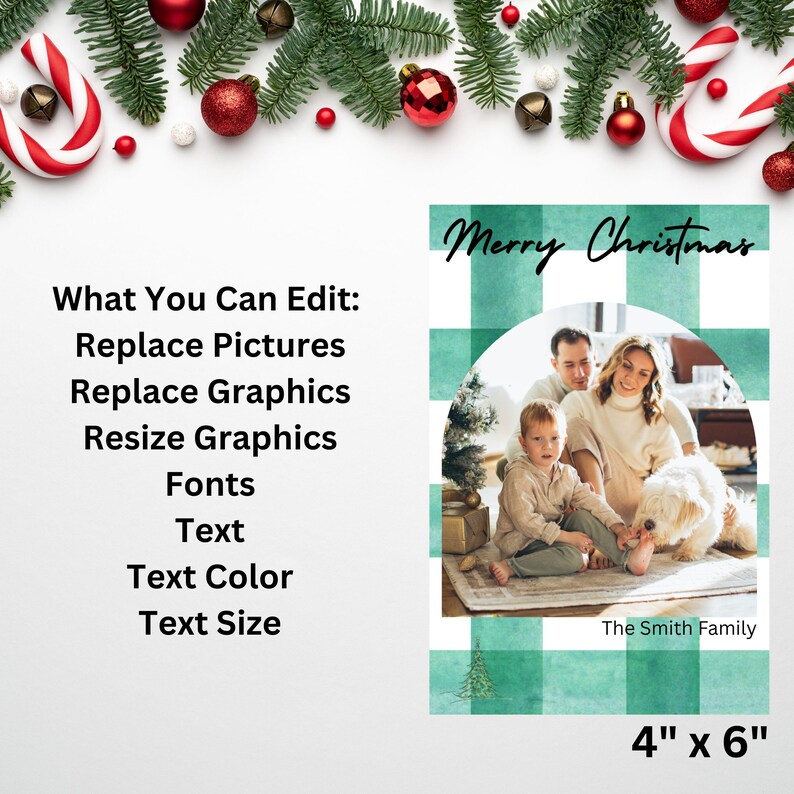 Editable 4x6 Christmas Card Template Single Photo Holiday Card Canva