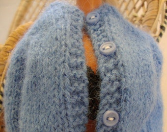 Hand Knit Sweater 11.5" Doll Clothes Blue Cardigan  fits fashion doll such as Barbie