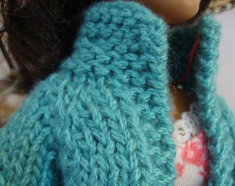Doll Clothes Teal Cotton Sweater Coat Hand Knit fits 9 10 inch fashion doll such as Bratz Skipper Blythe