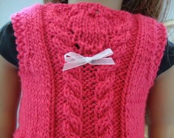 Hand Knit 18" Doll Clothes Hot Pink Cotton Sleeveless Sweater  fits such as American Girl