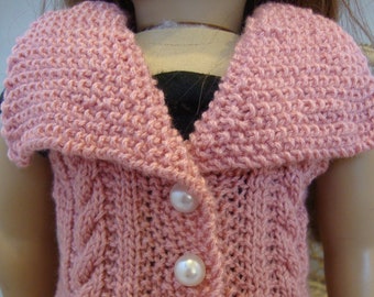 Hand Knit 18" Doll Clothes Rose Sweater Vest Cables fits such as American Girl