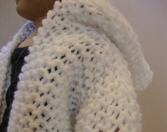 18" Doll Clothes Hand Knit White Hooded Cover-Up Cardigan fits American Girl Doll