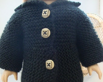 Hand Knit Long Black Coat Girl Doll Clothes fits 18" such as American