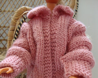 Hand Knit 11.5" Doll Clothes  Coat Rose fits fashion doll such as Barbie