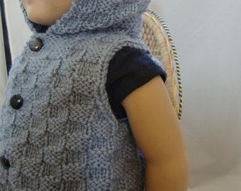 Hand Knit Gray Hooded Top Sweater Doll Clothes fits 18" such as American Girl Boy