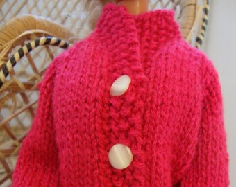 Hand Knit Sweater 11.5" Doll Clothes Rosey Pink Cotton  fits fashion doll such as Barbie