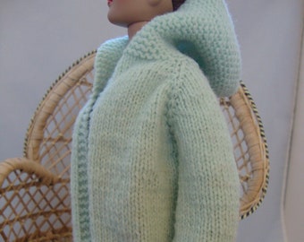 16" Hand Knit Doll Clothes Pale Green Hooded Jacket Coat fits fashion as Tyler